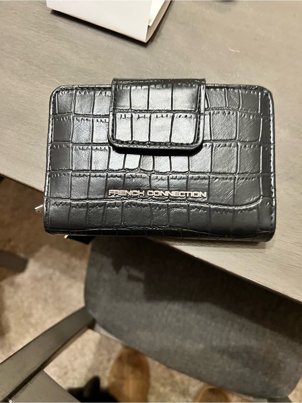 French Connection Black Croc-Embossed Wallet Phone Case